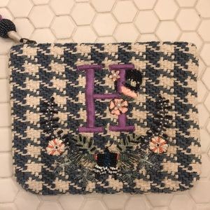 Anthropologie Embroidered Monogram Pouch